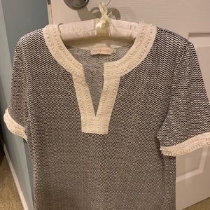 Tory Burch Soft Linen V neck Chevron Top